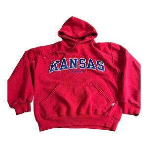 Y2K Russel Athletic 50/50 Kansas Jayhawks Hoodie Sweatshirt Small Red